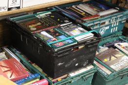 FOUR TRAYS OF ASSORTED MOSTLY HARDBACK BOOKS TO INC SPORTING, HISTORICAL AND GARDENING EXAMPLES