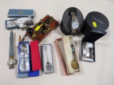 A BRASS MORSE CODE TAPPER ON WOODEN PLINTH TOGETHER WITH A BOXED GENTS CITIZEN ECO-DRIVE WRISTWATCH,