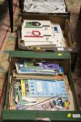 THREE TRAYS OF ASSORTED EPHEMERA TO INCLUDE HAM RADIO MAGAZINES CIRCA 1970S ETC, FOOTBALL PROGRAMMES