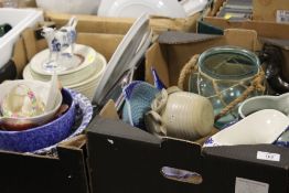 TWO TRAYS OF ASSORTED CERAMICS AND COLLECTABLES TO INCLUDE ROYAL WINTON, WEDGWOOD QUEENS' WARE