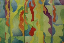 A MODERN ABSTRACT WATERCOLOUR SIGNED RILEY, TOGETHER WITH A FLORAL WATERCOLOUR SIGNED WILKES