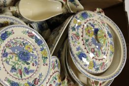A TRAY OF ASSORTED MASONS REGENCY PATTERN DINNERWARE, TO INCLUDE TUREENS, VARIOUS SIZE PLATES ETC