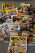 A BOX OF ASSORTED VINTAGE WOLVES HOME FOOTBALL PROGRAMMES (APPROX 80) TOGETHER WITH A SELECTION OF