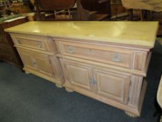 A PAIR OF MODERN LIMED SIDEBOARDS WITH MARBLE STYLE TOPS W-97 CM