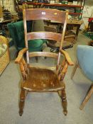 A TRADITIONAL ELM KITCHEN ARMCHAIR