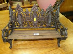 A MINIATURE CAST AND WOODEN BENCH W-38 CM