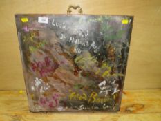 A PAINTED BOX WITH ABSTRACT COMPOSITION