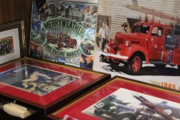 A SELECTION OF FIRE ENGINE SIGNS AND FRAMED PICTURES ETC