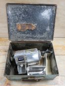 A VINTAGE BLACKPOOL CORPORATION TRANSPORT TICKET PUNCH IN A METAL BOX No. 1621