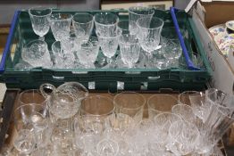 TWO TRAYS OF ASSORTED GLASSWARE TO INCLUDE CUT GLASS EXAMPLES