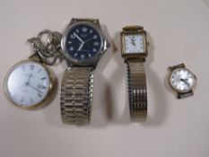 THREE ASSORTED WRISTWATCHES TO INCLUDE PULSAR ETC PLUS A SEKONDA POCKET WATCH (4)