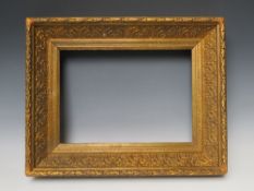 A 19TH CENTURY GOLD FRAME WITH ACANTHUS LEAF DESIGN TO OUTER EDGE, frame W 8 cm, rebate 36 x 26 cm