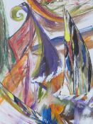 PATRICIA AUSTIN. Impressionist study of boats 'The Race', see verso, signed lower left, oils and