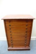 A EARLY 20TH CENTURY MAHOGANY TEN DRAWER COLLECTORS CABINET WITH VARIOUS LEPIDOPTERA, one drawer