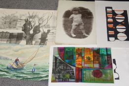 ISLWYN WATKINS. A folder full of works from the artists studio, to include etchings and other