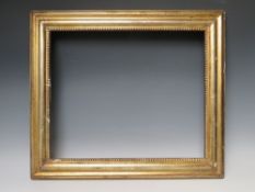 A 19TH CENTURY GOLD FRAME WITH BEAD DESIGN TO INNER EDGE, frame W 6.5 cm, rebate 49 x 40 cm