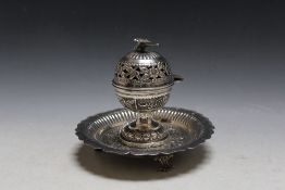 AN ARABIC WHITE METAL OUD CENSOR, with bird finial, H 17 cm