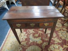 A 19TH CENTURY FRUITWOOD SIDE TABLE, the irregular rectangular overhung top above two small