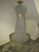 A LARGE 20TH CENTURY GILT EMPIRE STYLE 'TENT AND BAG' CHANDELIER, French influence, with glass beads