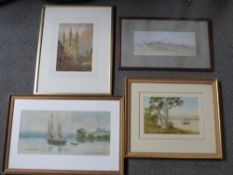 (XIX-XX). Four watercolours - a study of Sienna May 1882, unsigned , framed and glazed, 14 x 33