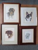 J. ROWLEY. Three various dog portraits, one signed with monogram lower right, two signed lower right