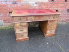 A 19TH CENTURY MAHOGANY TWIN PEDESTAL DESK, with a red tooled leather writing surface, H 79 cm, W