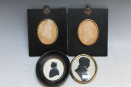 FOUR FRAMED SILHOUETTES, tallest H 14.5 cm