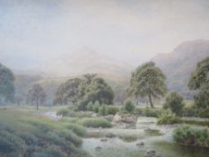 M. L. RILEY. A pair of wooded river landscapes, hills in background, one signed and dated 1912 lower