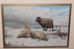 THOMAS SIDNEY COOPER (19803-1902). Sheep in a snowy Winter landscape, signed lower right and dated