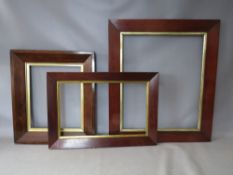 THREE 19TH CENTURY ROSEWOOD FRAMES WITH SLIPS, average frame W 6.5 cm, smallest rebate 43 x 36 cm,