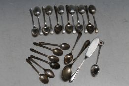 A COLLECTION OF HALLMARKED SILVER FLATWARE, various dates and makers etc., to include a set of 12