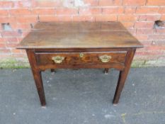 A 19TH CENTURY OAK SIDE TABLE, with single frieze drawer, H 74 cm, W 91 cm