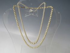TWO CIRO PEARL NECKLACES WITH 9CT GOLD CLASPS, together tih two examples having silver clasps etc.