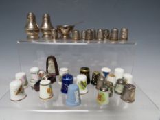 A COLLECTORS CABINET AND CONTENTS, to include a collection of hallmarked silver and ceramic