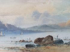 W. EARP (XIX-XX). British school, mountainous lake scene with boats and figures, signed lower