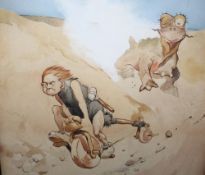 LAWSON WOOD (1878-1957). A set of four Prehistoric watercolours/pencil works to include 'The First