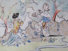 OLIVIA DURDIN ROBERTSON. Woodland scene with young man playing a penny whistle and young woman