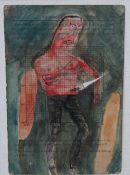 IMPRESSIONIST STUDY (XXI). Study of a man with graphs of statistics, mixed media study, framed and