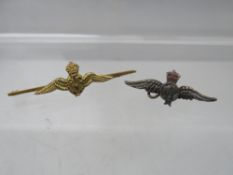 A 9CT GOLD R.A.F. SWEETHEART BROOCH, W 4.5 cm, approximate weight 1.6 g, together with another RAF