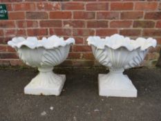 A PAIR OF VINTAGE CAST IRON ACANTHUS URNS, painted white, H 40 cm, Dia. 47 cm