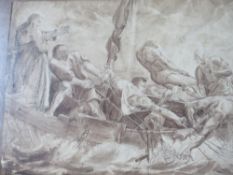 AN EARLY OLD MASTER STYLE STUDY OF FISHERMEN HAULING IN THEIR NETS WITH JESUS LOOKING ON, unsigned