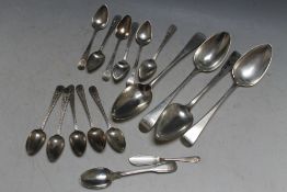 A COLLECTION OF HALLMARKED SILVER FLATWARE, to include a set of six bright cut teaspoons by Peter