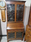 AN EDWARDIAN MAHOGANY BUREAU BOOKCASE, with satinwood inlaid banding, H 201 cm, W 89 cm