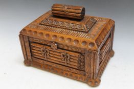 A HEAVILY CARVED CIGAR HUMIDOR BOX, W 28 cmCondition Report:split at one corner join