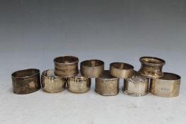 TEN ASSORTED HALLMARKED SILVER NAPKIN RINGS, various dates and makers, approx combined weight 300g