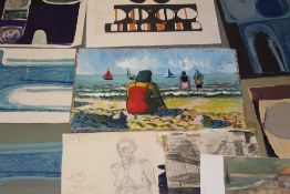 ISLWYN WATKINS. A collection of works by the artist to include mixed media, watercolours, pencil