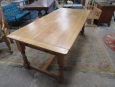 A LATE 19TH CENTURY AND LATER TRADITIONAL STYLE FARMHOUSE TABLE, having a Chestnut plant top with