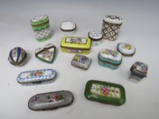 A COLLECTION OF FOURTEEN LIMOGES PILL BOXES ETC., to include a heart shaped and an egg shaped