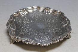 A SCOTTISH ANTIQUE HALLMARKED SILVER CARD TRAY, hallmarks indistinct but noticeable - Edinburgh