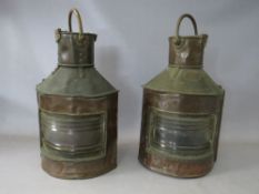 TWO LARGE 19TH CENTURY OIL LANTERNS, with makers name on one 'Telford, Frier & Mackay, Glasgow', H